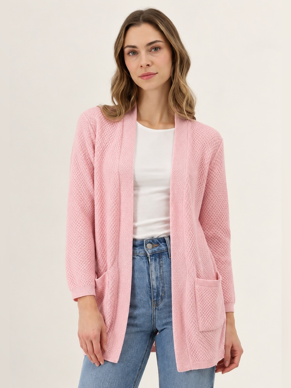 LILY MORGAN | Light Pink Open-Front Pocket Cardigan